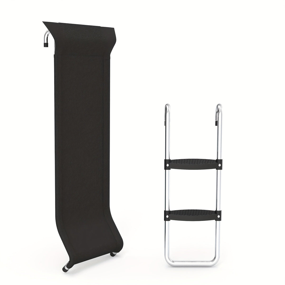 Trampoline Ladder and Slide Kit, 2-Step Wide Safety Stairs, Tear-Resistant Slide, PE Galvanized Steel Universal Trampoline Accessories for Kids and Adults 14+, Outdoor Backyard Play