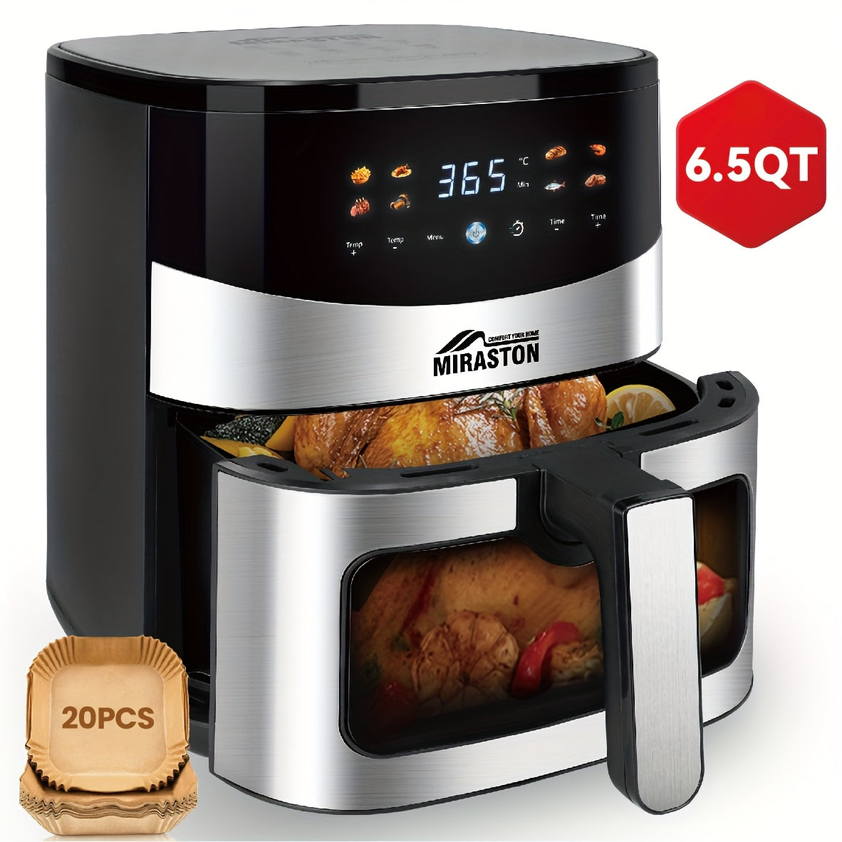 Smart Touch Screen Air Fryer - 2.8QT & 6.5QT, Color Icon Display, Viewable Window, 8 Presets & Manual Adjustments, 1500W, Dishwasher-Safe - Family & Party Kitchen Appliance
