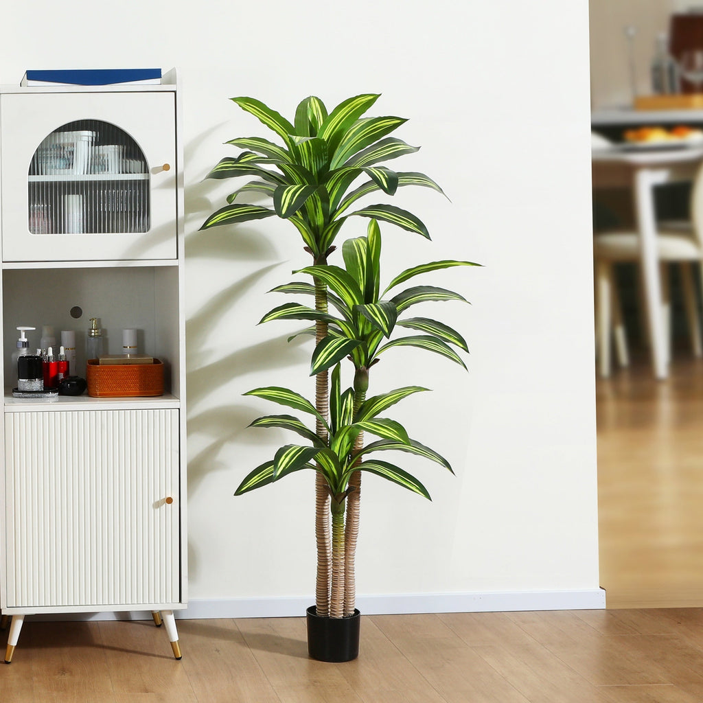 Artificial Dracaena Tree in Pot - 4ft / 5ft / 6ft, Realistic Faux Tropical Floor Plant, Easy Assembly, Pot Included - Indoor & Outdoor Home, Office, Living Room & Porch Decor