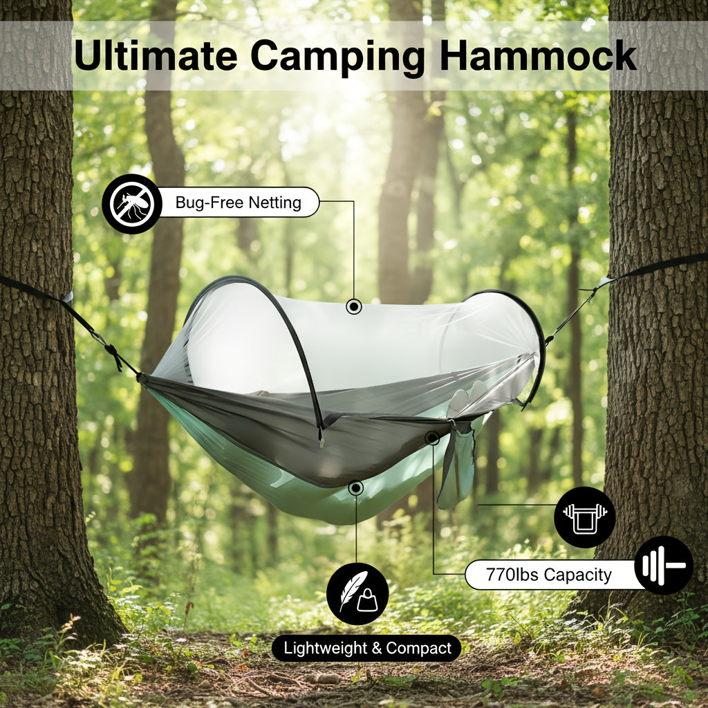 3-in-1 Double Camping Hammock with Mosquito Net and Sun Shade – Lightweight, Portable, and Durable; Ideal for Camping, Hiking, Backpacking, Picnicking, and Parks; 7 Color Options