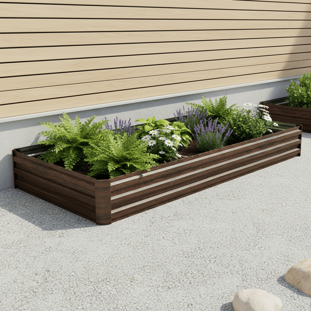Metal Raised Garden Bed 8ft x 4ft x 1ft, Open-Ended Base, Wave-Patterned Anti-Warp Panels, Reinforced Center Bracket, 32 cu.ft Growing Space, Gloves Included, for Vegetables Flowers Herbs Fruit