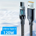6A 120W Fast Charging Cable with Real-Time Digital Display - USB-A to USB-C Quick Charge - For iPhone, Android & Samsung - 1m & 2m - Black