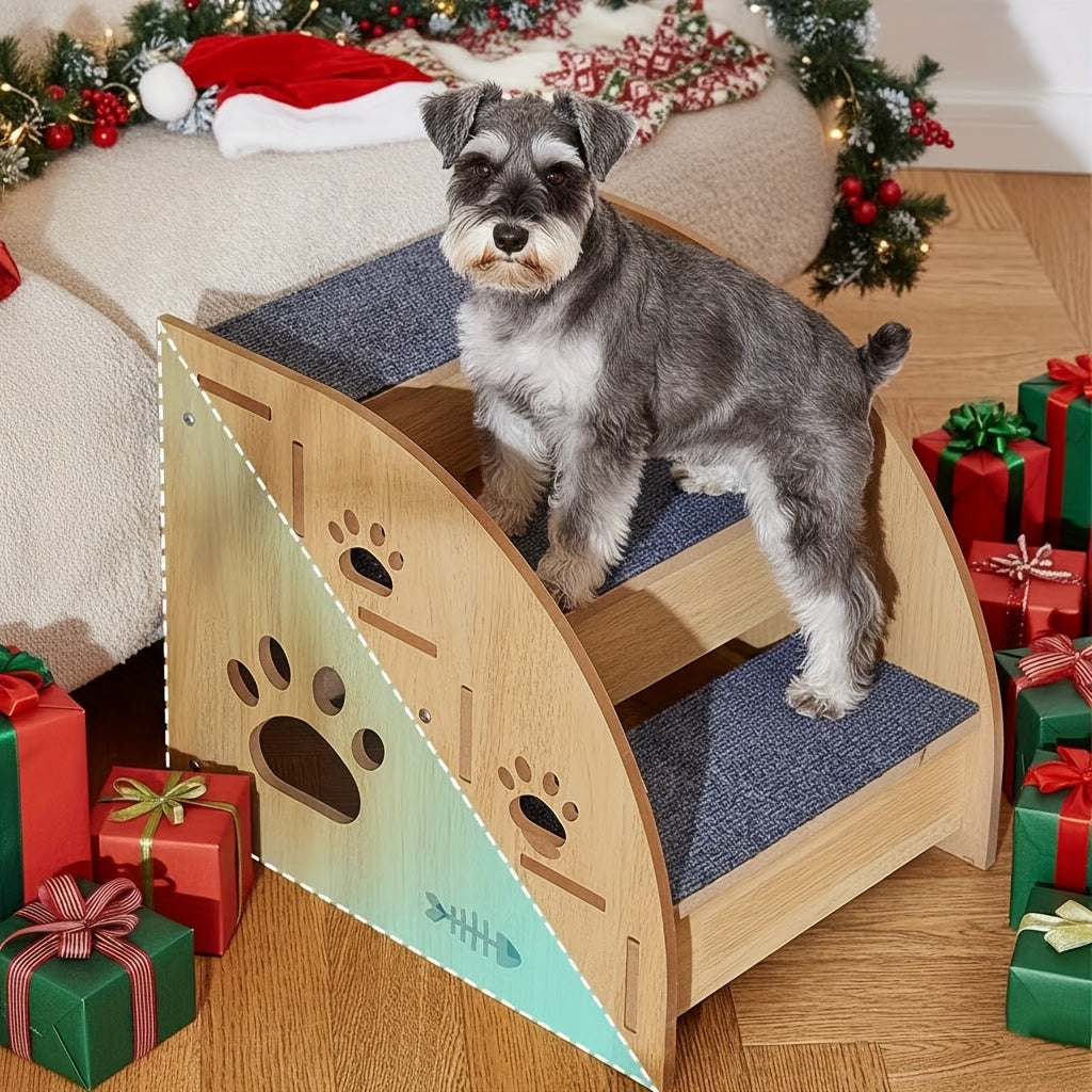 Non-Slip Pet Stairs for Bed and Couch - 3 or 5 Step Dog Steps with Safety Rails and Ramp Design, 15 Inch Height for Small Dogs, Cats, and Senior Pets, Lightweight Portable Pet Steps