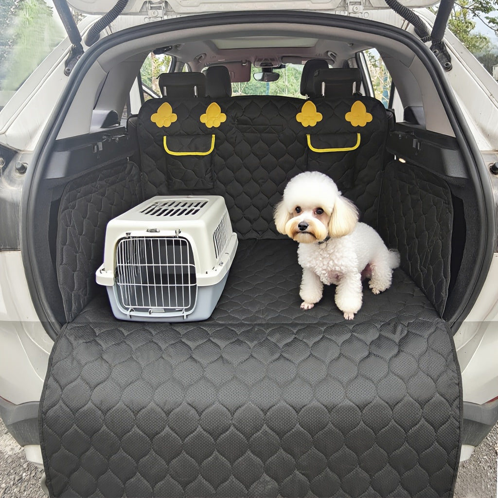 Adjustable SUV Cargo Liner for Dogs with Storage Pockets - Durable Knitted Fabric Trunk Protector for Cars & SUVs, Waterproof Pet Back Seat Dog Carrier Cover, 66.54x72.83 inches