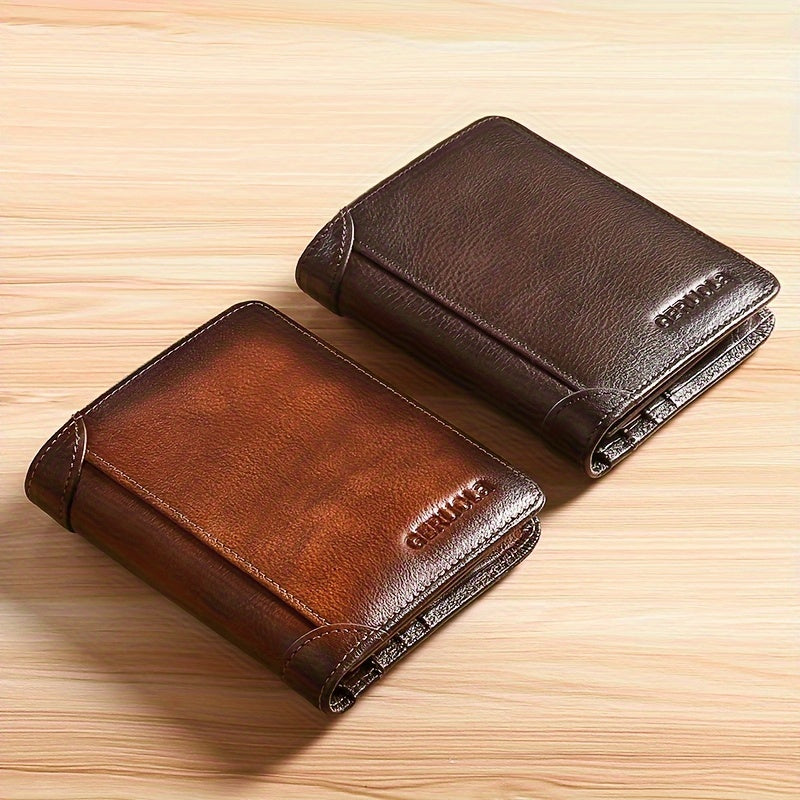 Genuine Leather Slim Wallet - RFID Blocking Trifold & Bifold Styles - Top-Grain Cowhide, Large Capacity Card Holder - Unisex for Work & Business - Black, Yellow Brown, Coffee & Grey Blue