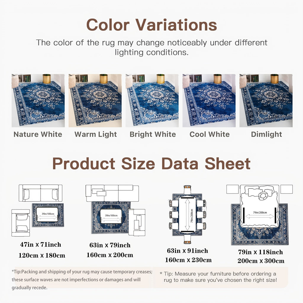 Luxury Velvet Bohemian Area Rug – Non-Slip Machine Washable 100% Polyester Flat Printed Carpet for Living Room Bedroom Kitchen in 5 Sizes