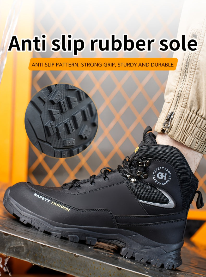 Men's Steel Toe Work Boots, Heavy Duty, All-Terrain Rubber Sole, Cushioned Insole, Arch Support, Four-Season Construction, Industrial, Farm, and Outdoor Boots, Black/Army Green, US Sizes 6-11