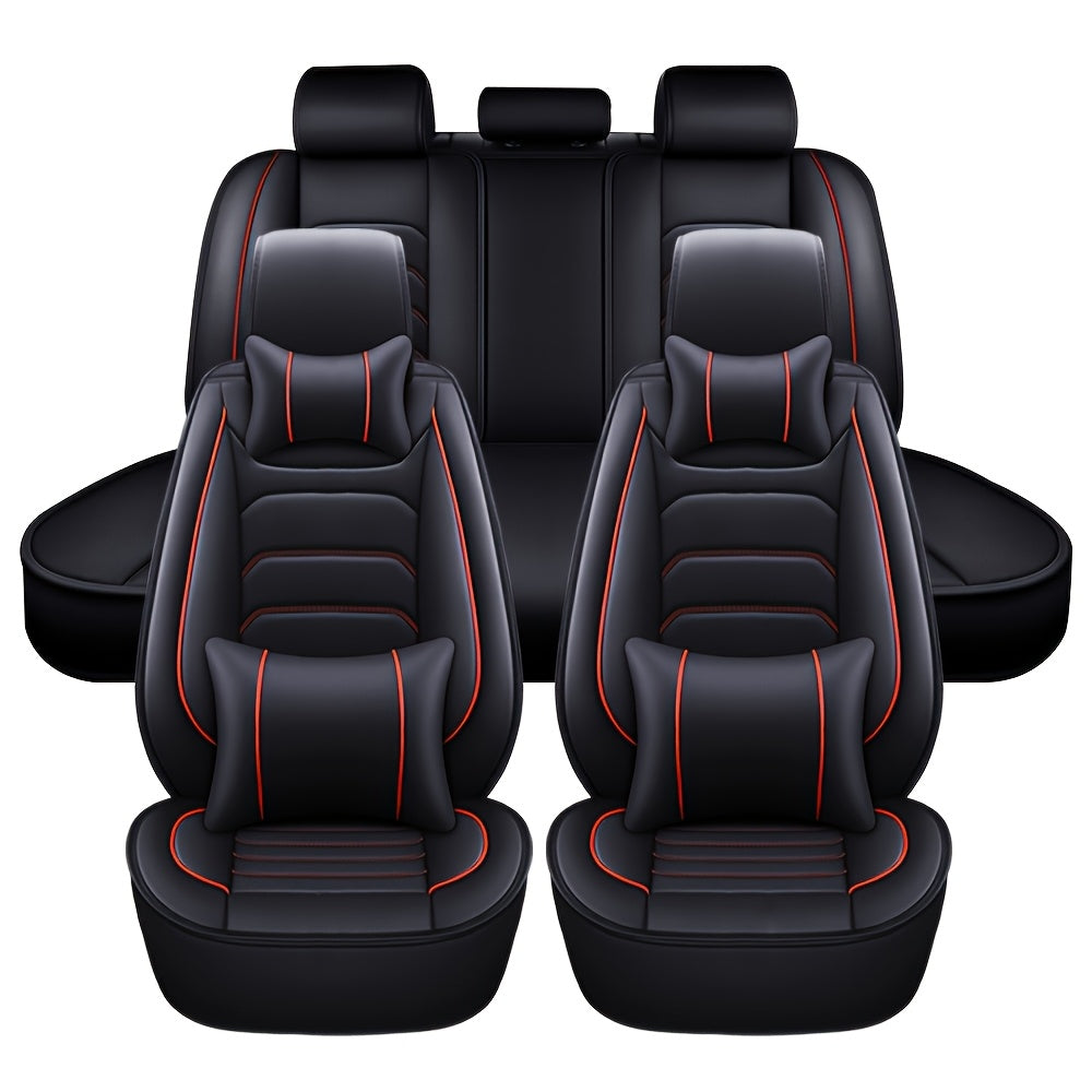 Faux Leather Car Seat Covers 5-Seat Full Set – Waterproof 360° All-Weather Protection, Soft Foam Padding, Non-Slip Grip, Universal Fit for Cars, Trucks, Sedans, and SUVs, 6 Colors Available