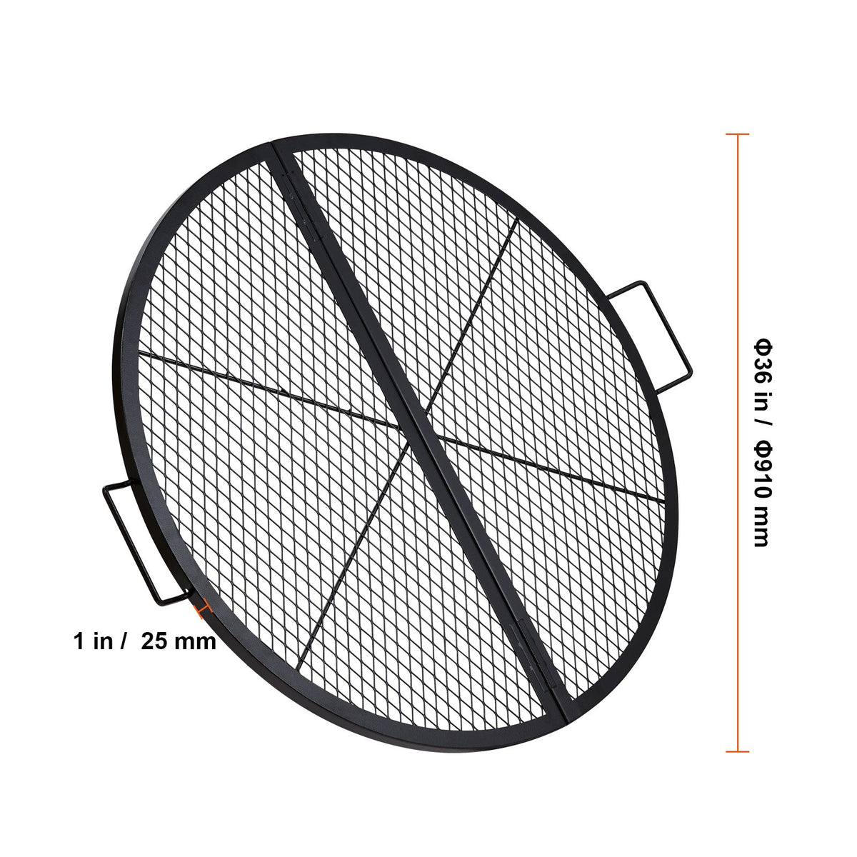 Fire Pit Grill Grate 36 Inch Round Foldable, Heavy-Duty Steel BBQ Cooking Grate with X-Wire Support & Handle, Diamond Mesh, Portable Camping Cookware for Outdoor Party Backyard, Black