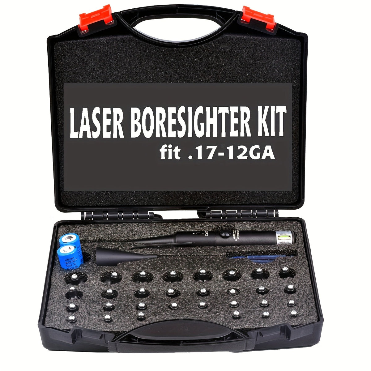 Laser Bore Sight Kit with 32 Adapters – Red & Green Laser Boresighter for .17 to 12GA, High Precision Rifle Zeroing Tool with 8-Hour Battery Life, Button ON/OFF for Hunting and Shooting