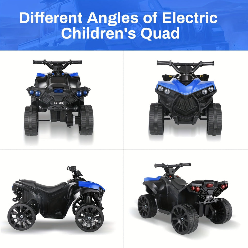 Kids Electric Quad ATV Ride-On Car with Headlights, Pedal Accelerator, All-Terrain Anti-Slip Tires, 55 lbs Capacity, 1.86 MPH Ride-On Toy for Boys and Girls Ages 3-6, Birthday/Christmas Gift, Blue/Black/Pink/Red