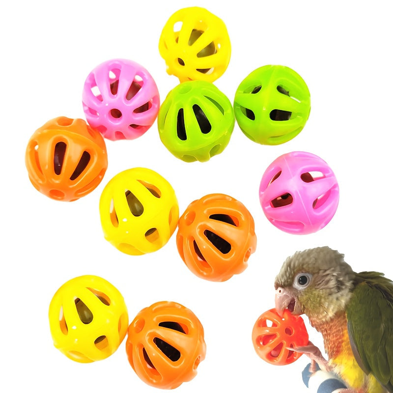 Colorful Bird Toy Bell Balls 10pcs Plastic Jingle Bell Balls for Parrots, Budgies, Cockatiels, and Conures, Boredom Relief Cage Accessory Decorative Bird Toys