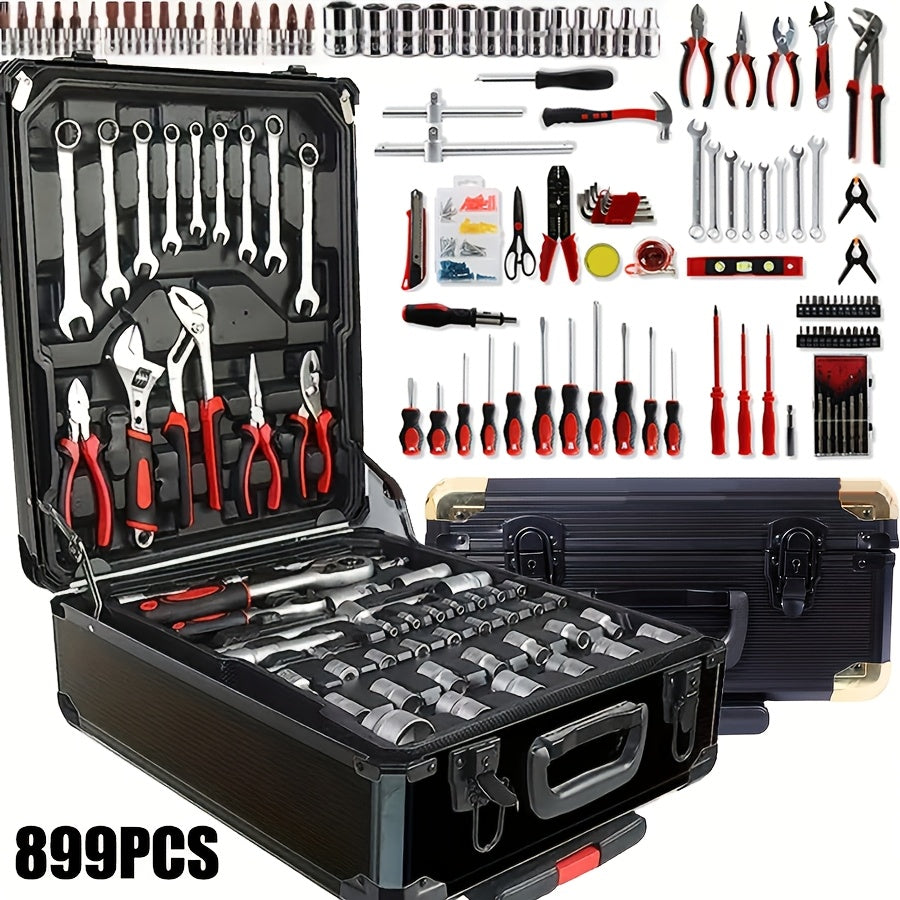 899-Piece Home & Automotive Tool Kit with Storage Box & Socket Wrench Set for Mechanics, DIY Repairs, Woodworking & Craft – Comprehensive All-in-One Toolbox for Home, Garage & Workshop