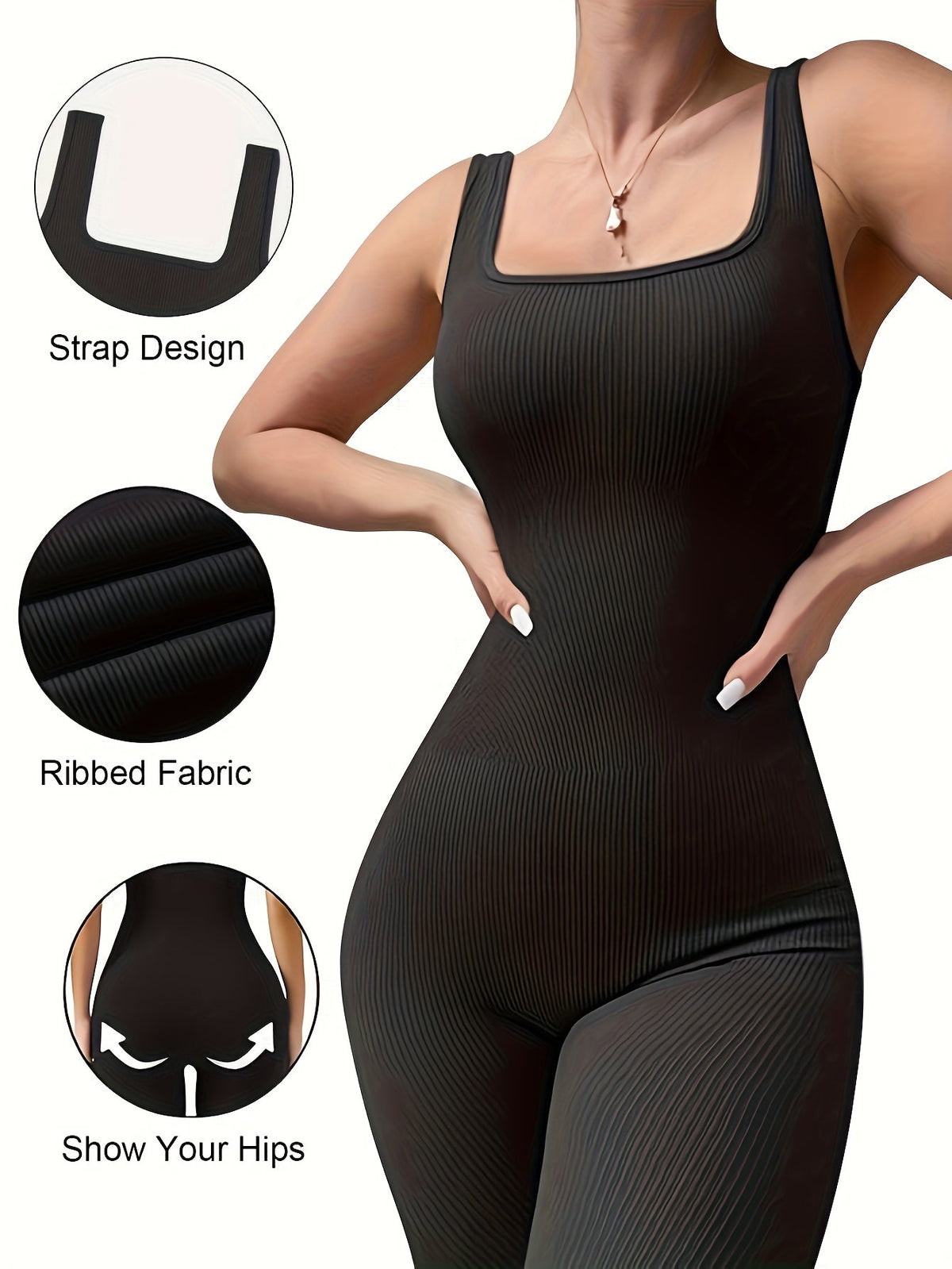 Women's Sleeveless Square Neck Jumpsuit – 90% Nylon Stretch Fabric, Thick & Opaque Activewear for Yoga, Pilates, Running, Fitness & Everyday Wear, Sizes S-XL, Multiple Colors