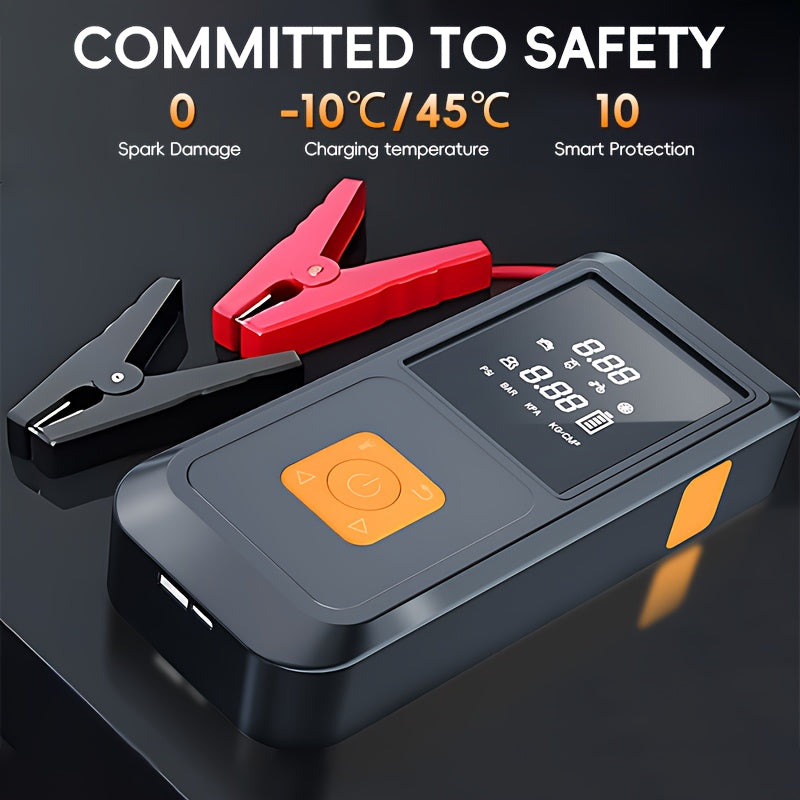 Portable Car Jump Starter 6000mAh with 150PSI Air Compressor Inflator, Digital Display, USB-C Charging, LED Light, and Dual Safety Protection for Cars, Trucks, and SUVs - Outdoor Travel Camping Emergency Kit