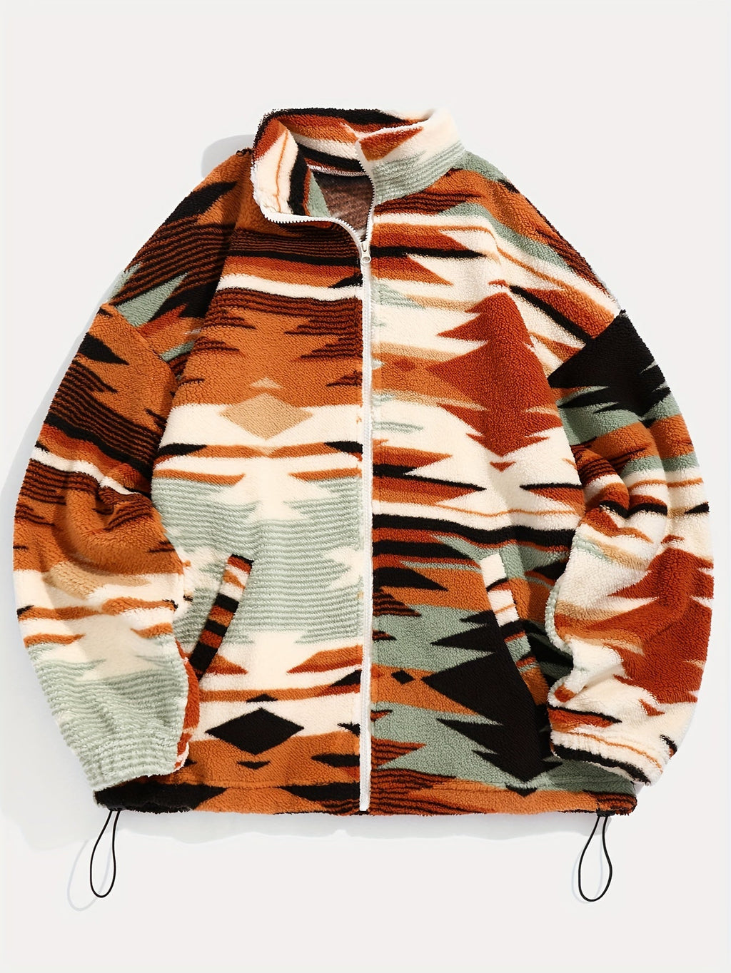 Ethnic Print Women's Microfleece Zip-Up Jacket Tribal Pattern Fall/Winter Coat with Zipper Closure High Elasticity Fleece Outerwear