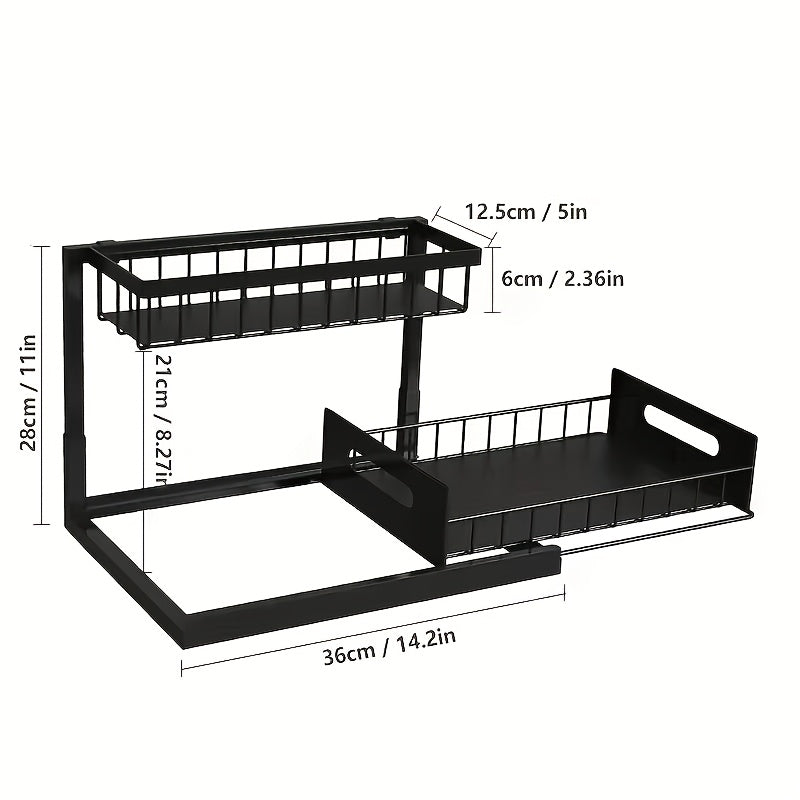 Pull-Out Under Sink Organizer, 2-Tier Slide-Out Cabinet Shelf, Kitchen/Bathroom Utility Storage Rack, Sliding Cabinet Organizer for Under Sink, Kitchen, Bathroom, or Pantry – 1 or 2 Pack Options