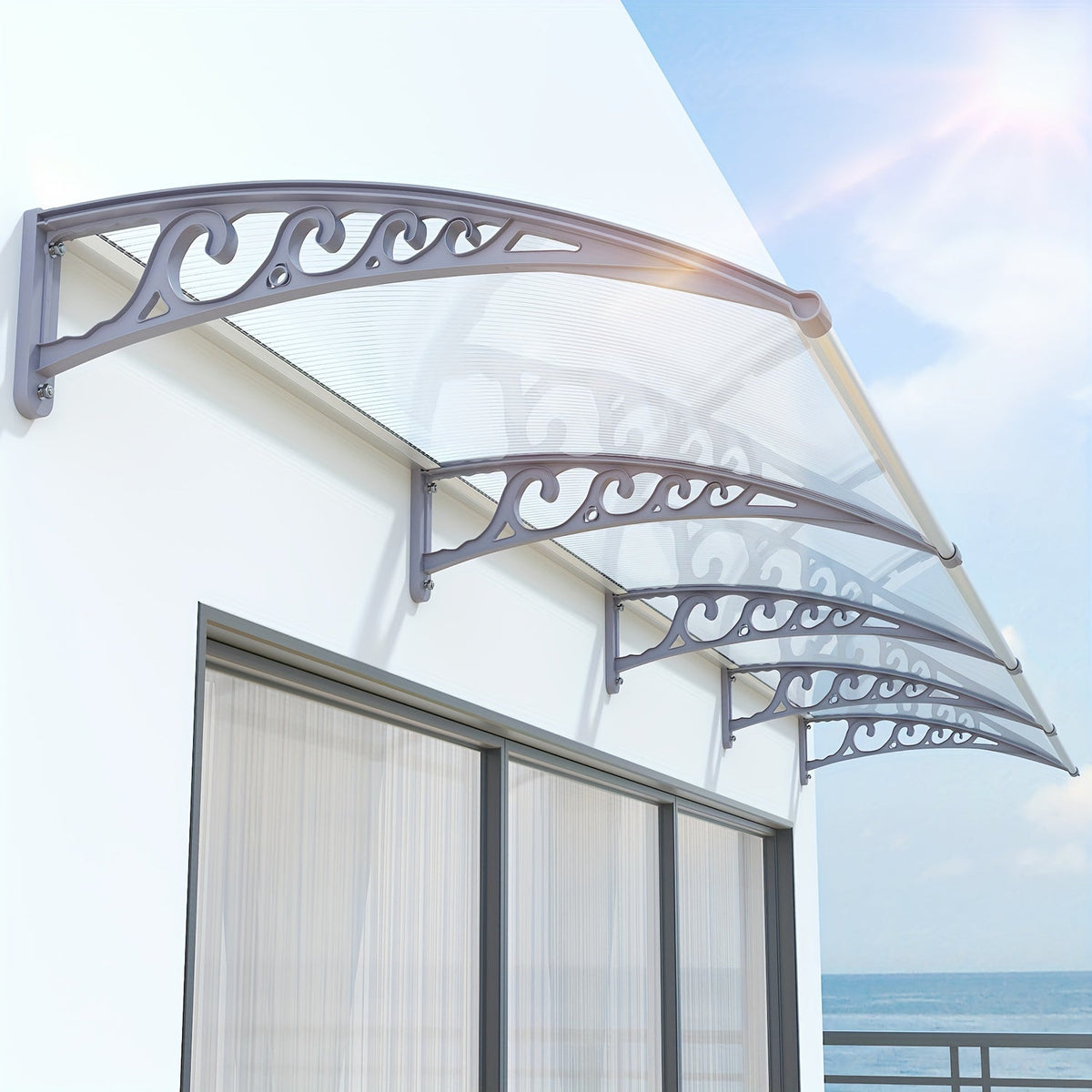 Polycarbonate Window Door Awning Canopy – UPF 50+ UV Rain Snow Sun Shade Cover for Patio Balcony Doorway in 21 Sizes & 4 Panel Colors