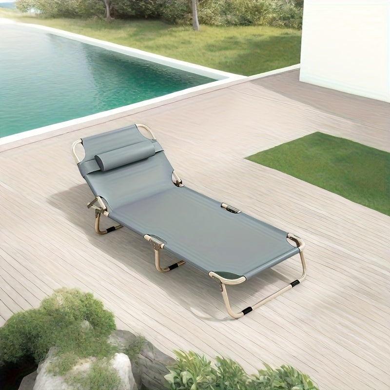 1200D Folding Camping Bed – Portable Outdoor Sleeping Cot Without Mattress for Camping, Beach, Patio, Sunbathing, and Poolside, Durable Oxford Fabric, Easy Setup, Gray