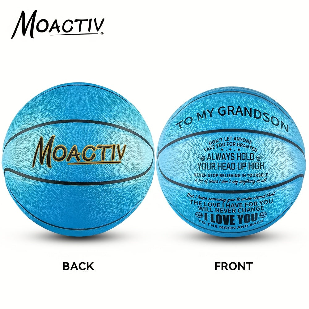 Engraved Basketball for Grandson & Son – Personalized Inspirational Size 7 Basketball with Pump, Motivational Gift for Birthday, Christmas, Anniversary, Blue Red Gold Black