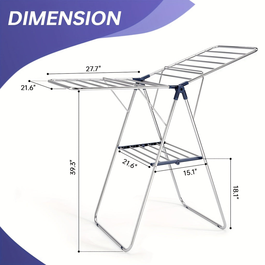 Foldable Laundry Drying Rack Two-Tier with Adjustable Wings – Clothes & Towel Drying Stand for Indoor Outdoor Home Use Space-Saving Collapsible Design
