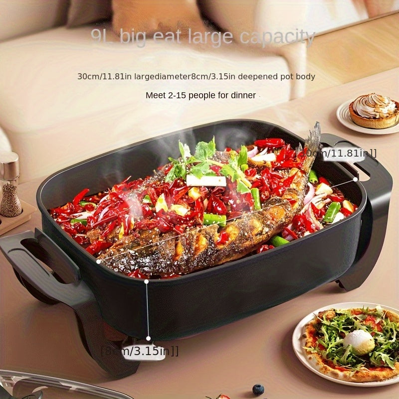 12×12" Non-Stick Ceramic Electric Square Pot - 1500W, Aluminum, Glass Lid, Adjustable Temperature Controller - Frying, Baking, Steaming & Boiling - Easy Clean - Home Use