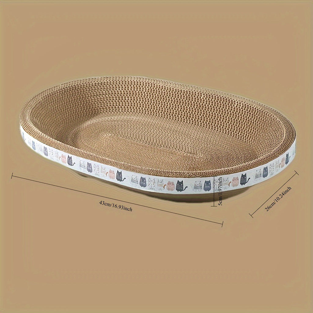 Oval Cat Scratcher Lounge Durable Corrugated Cardboard Cat Scratch Pad Cozy Cat Bed for Scratching, Relaxation, and Play - Furniture for Indoor Cats and Kittens