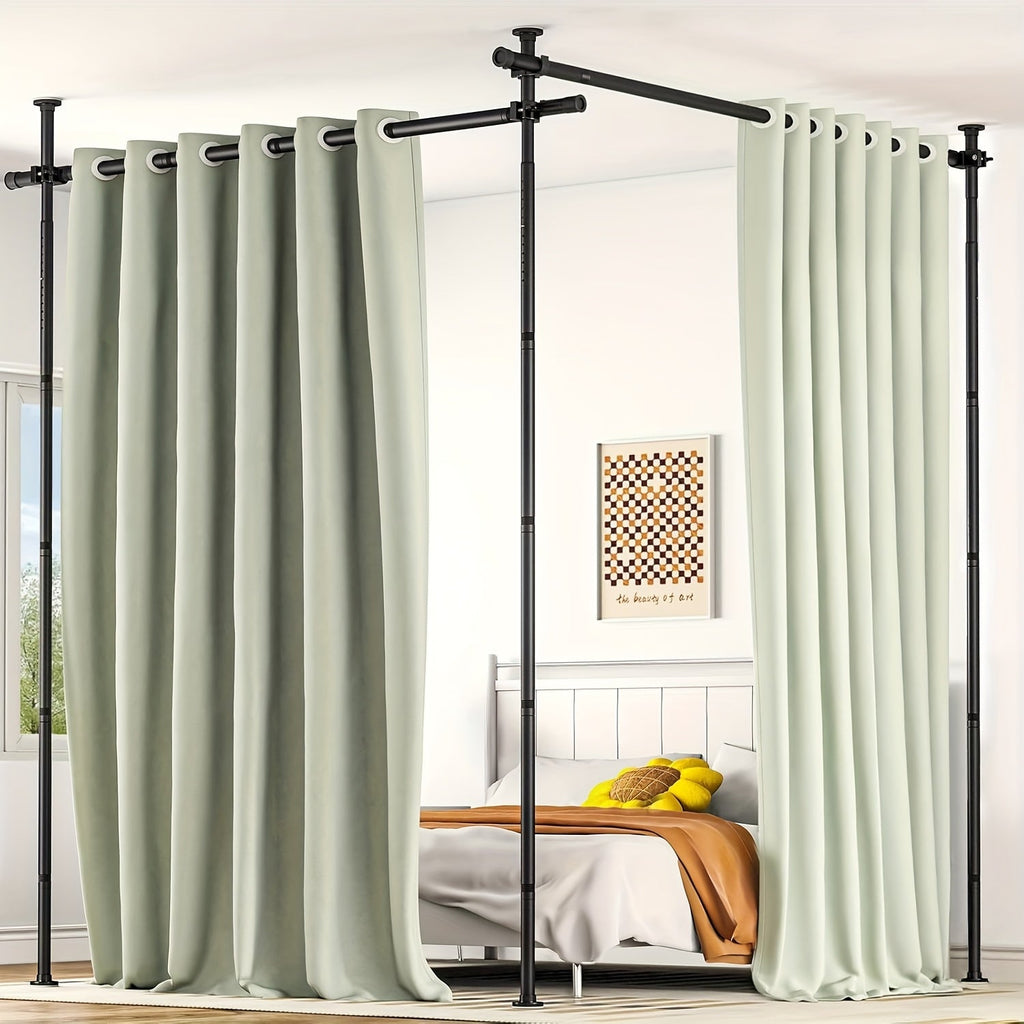 No-Drill Room Divider Floor-to-Ceiling Tension Rod Privacy Screen 4–10 Ft Height 29–146 In Width Adjustable Metal Frame for Renters Office & Bedroom – Black