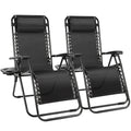 2-Pack Zero Gravity Chairs – Breathable Fabric Adjustable Reclining Outdoor Lounge Chair with Cup Holder Tray & Headrest Pillow for Beach Camping Poolside Backyard & Garden in Black Blue Grey & Khaki