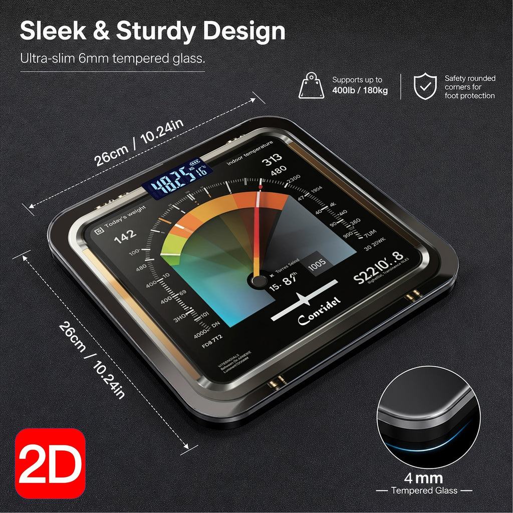 Digital Bathroom Scale 400lb/180kg - HD UV Color Print, Foot Pedal Step-On, Tempered Glass LED Display, Room Temperature & Battery Indicator - Weight Loss Scale