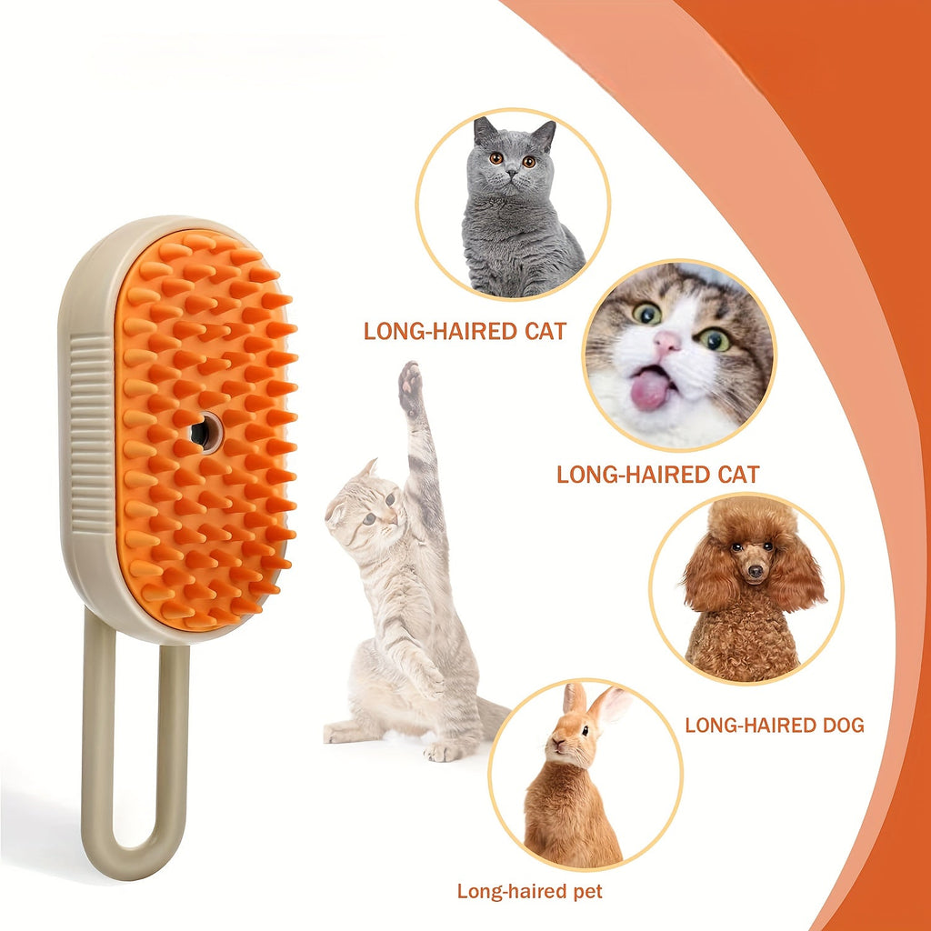 3-in-1 Rechargeable Cat Steam Brush, Self-Cleaning Grooming Comb with Steaming Technology for Detangling and Shedding Removal, USB Rechargeable Pet Grooming Tool with Spray System