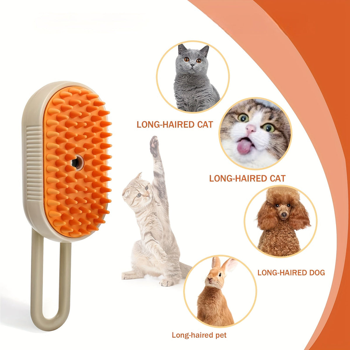 3-in-1 Rechargeable Cat Steam Brush, Self-Cleaning Grooming Comb with Steaming Technology for Detangling and Shedding Removal, USB Rechargeable Pet Grooming Tool with Spray System