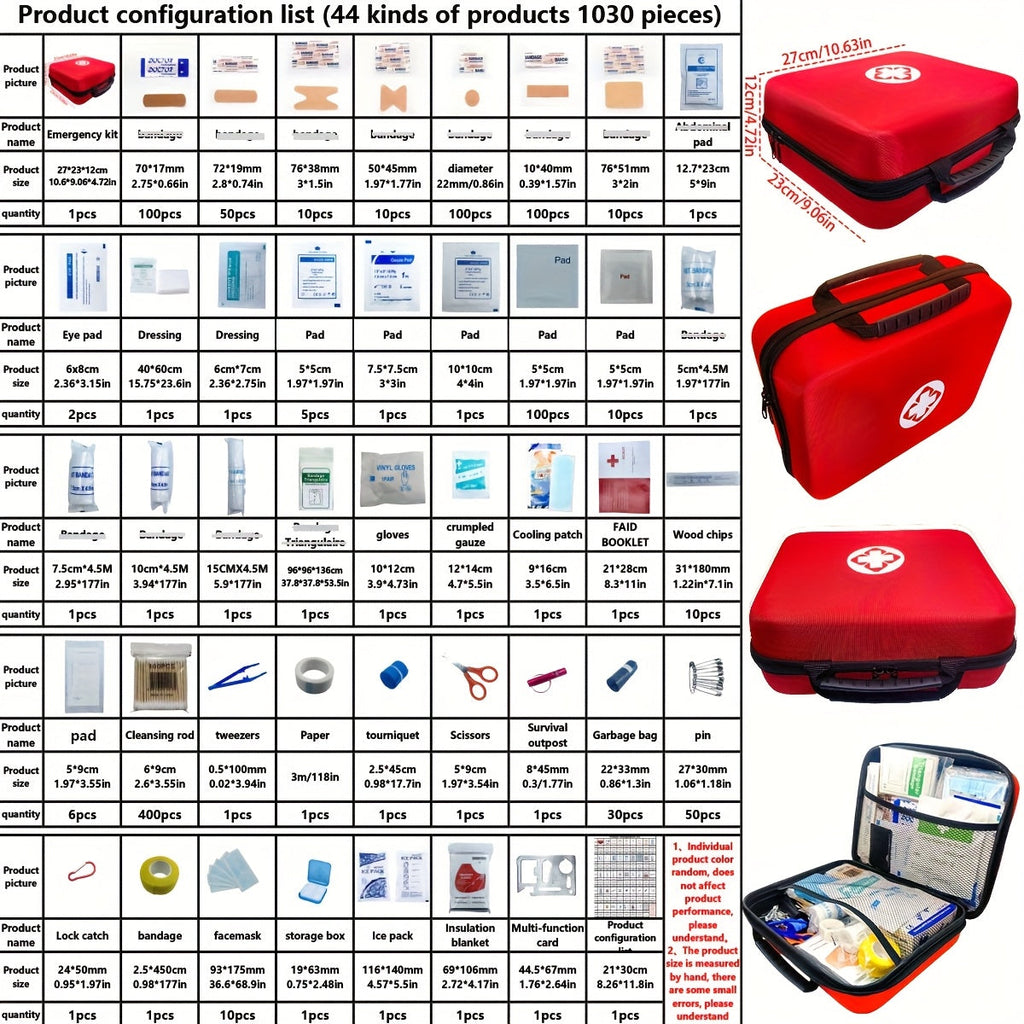 1030-Piece Emergency Survival Kit - 44 Types of Supplies, Extra Large Deluxe First Aid & Disaster Preparedness Kit for Family, Car, Office, School & Camping