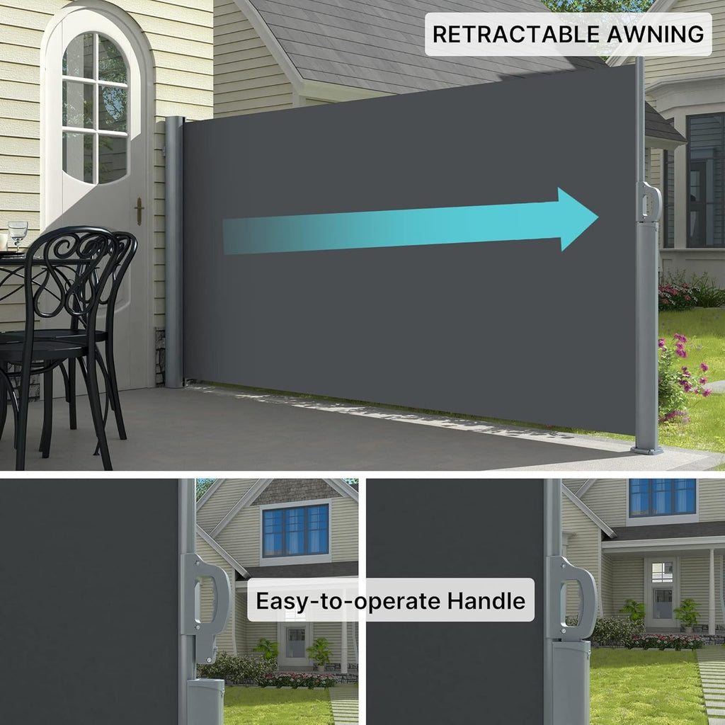 Retractable Side Awning Patio Privacy Divider 118"/236" x 71" Water & UV Resistant 280g/m² PU Polyester Aluminum Frame for Garden Backyard Balcony Terrace & Office – Space-Saving Folding Wind Screen