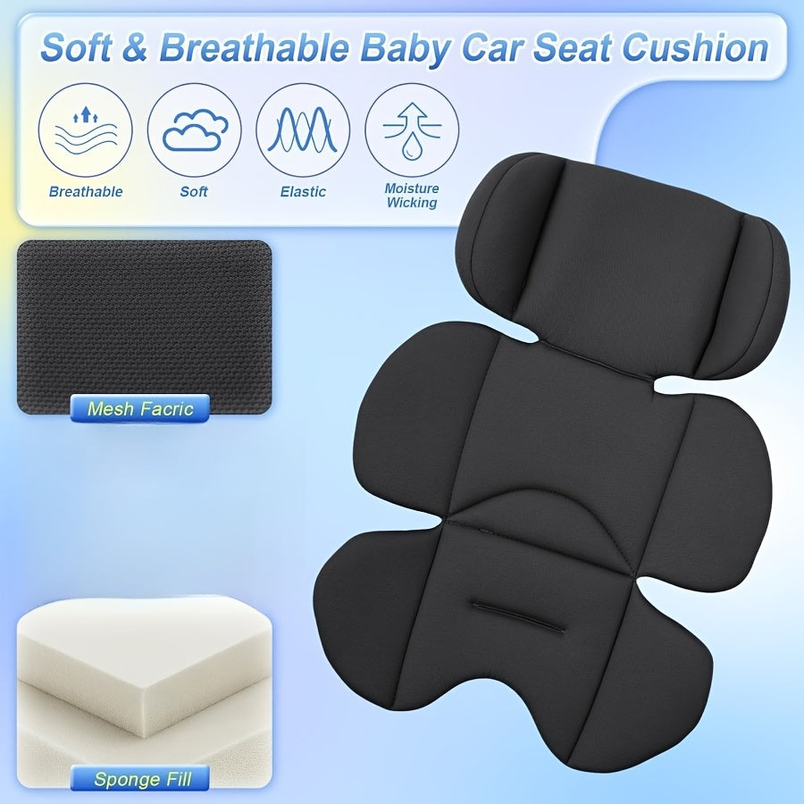 Baby Car Seat Cushion with Universal Head Support, Breathable Mesh & Padded Sponge One-Piece Seat Pad for Newborns, Strollers Swings & Car Seats, Black & Gray