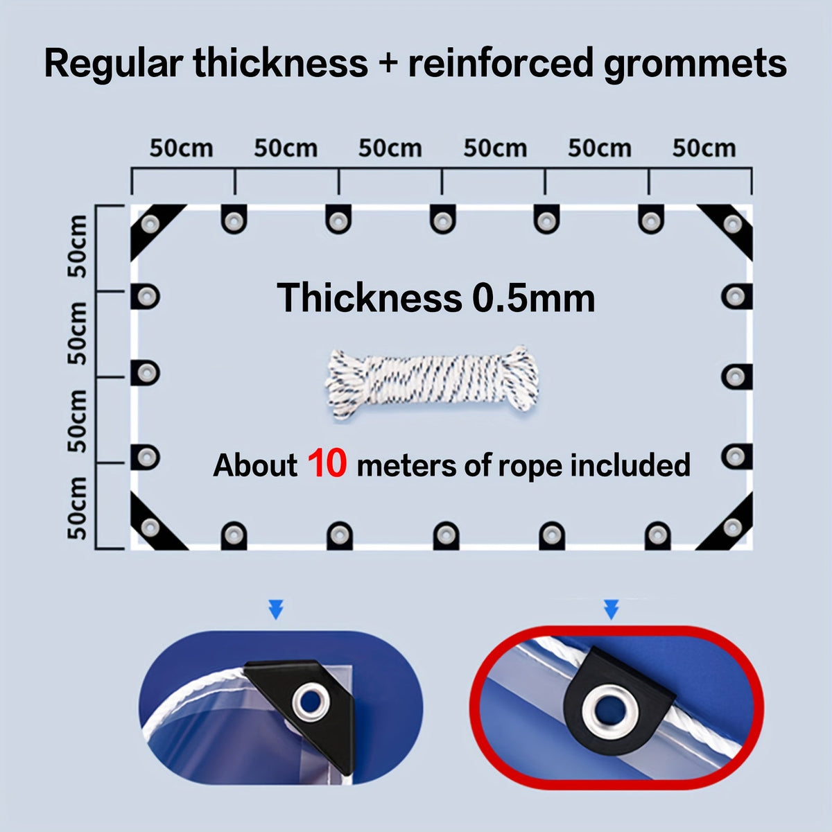 Clear PVC Vinyl Tarp, 20 Mil 800g/m², Heavy-Duty Waterproof, Grommets Every 50cm, Aluminum Alloy Washers, Tear-Resistant, Roll-Up Awning Cover, for Patio, Outdoor, Camping & Pergola