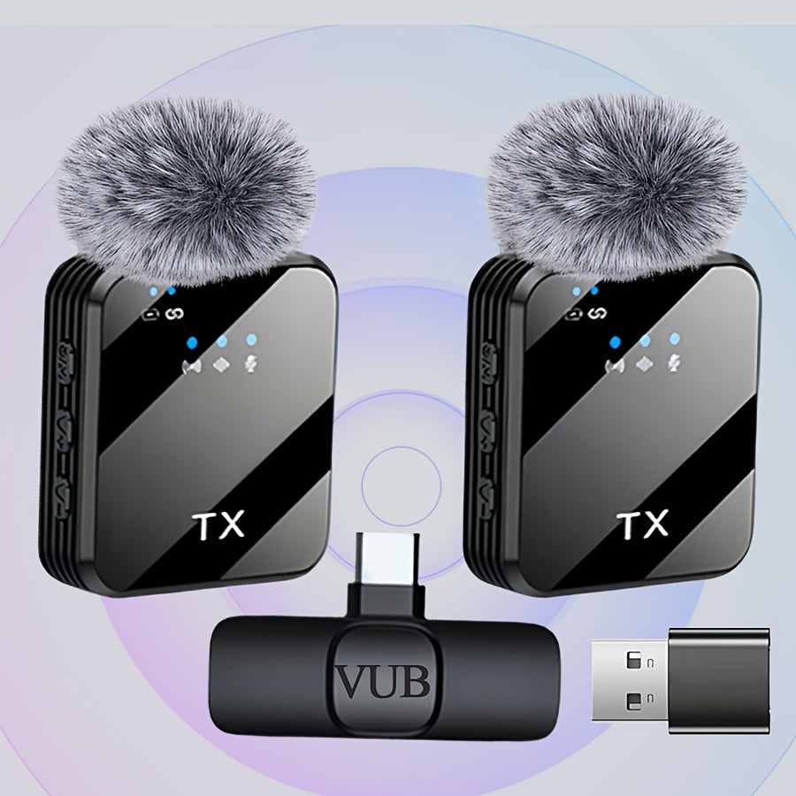 2-in-1 Wireless Lavalier Microphone USB-C with Intelligent Noise Cancellation, Omnidirectional Condenser Mic & Furry Windshield – Plug & Play Clip-On Lapel Mic for Live Streaming, Interviews, Vlogging & Content Creation on iPhone & Android