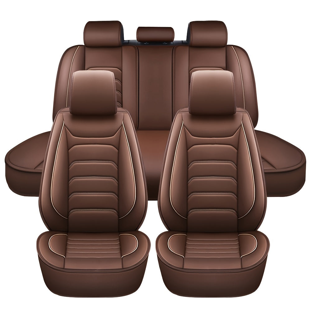 Faux Leather Car Seat Covers 5-Seat Full Set – Waterproof 360° All-Weather Protection, Soft Foam Padding, Non-Slip Grip, Universal Fit for Cars, Trucks, Sedans, and SUVs, 6 Colors Available
