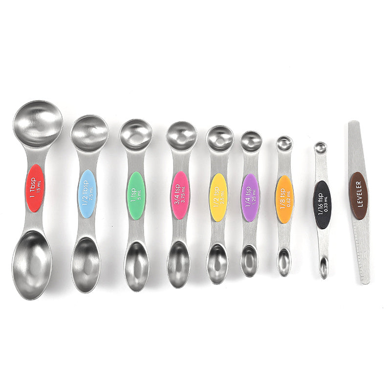 JoolKos 9-Piece Magnetic Measuring Spoons Set - Dual-Sided, Heavy-Duty Stainless Steel with Leveler, Measures Dry & Liquid Ingredients