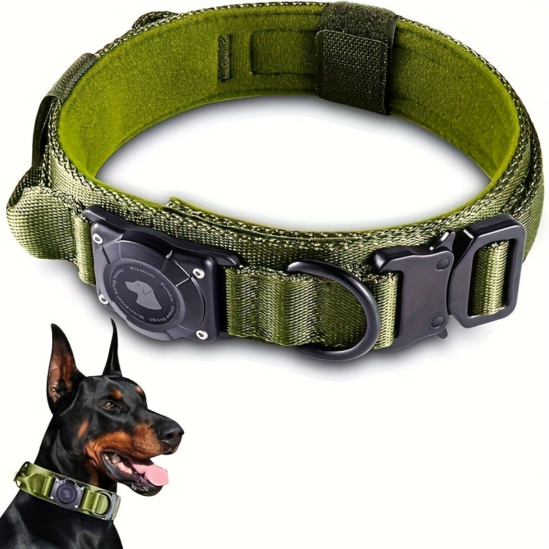 Tactical Dog Collar with AirTag Holder & Handle – Heavy-Duty PC Nylon, Adjustable M/L/XL for Medium to Large Dogs, Military-Style Training Collar with Control Handle