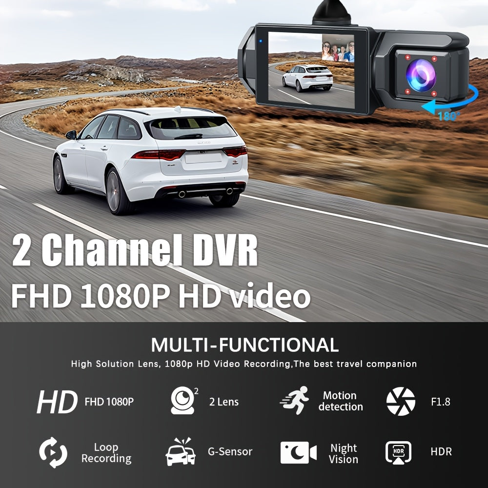 Dash Cam S2N 1080P HD Front and Rear Dual Camera with ADAS, Night Vision, G-Sensor, Loop Recording, 24Hr Parking Mode, 170° Wide Angle, 2" IPS Screen Car DVR, SD Card Not Included
