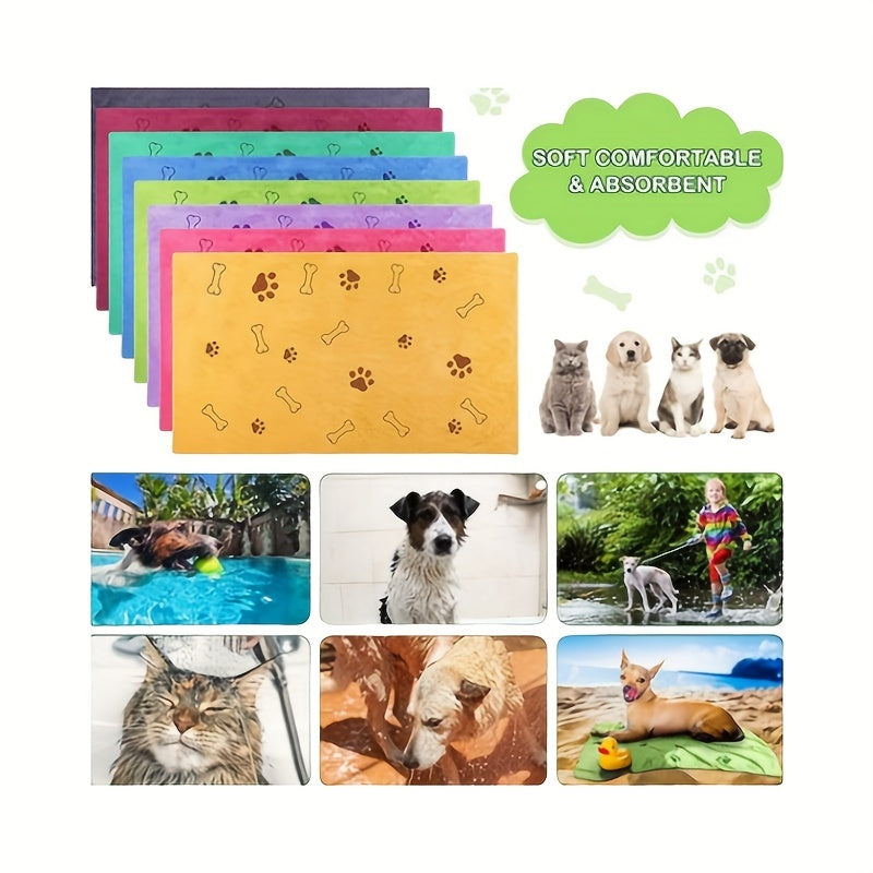 Quick-Dry Pet Towels 4 Pack - Soft Absorbent Polyester Dog Towels with Paw Print Design for Bathing and Drying Dogs and Cats, Assorted Colors for Small and Medium Pets