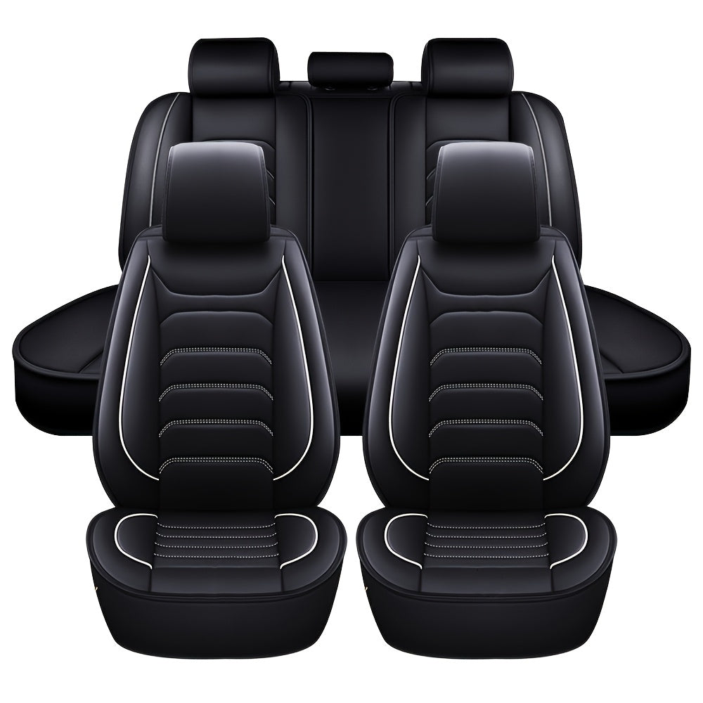 Faux Leather Car Seat Covers 5-Seat Full Set – Waterproof 360° All-Weather Protection, Soft Foam Padding, Non-Slip Grip, Universal Fit for Cars, Trucks, Sedans, and SUVs, 6 Colors Available