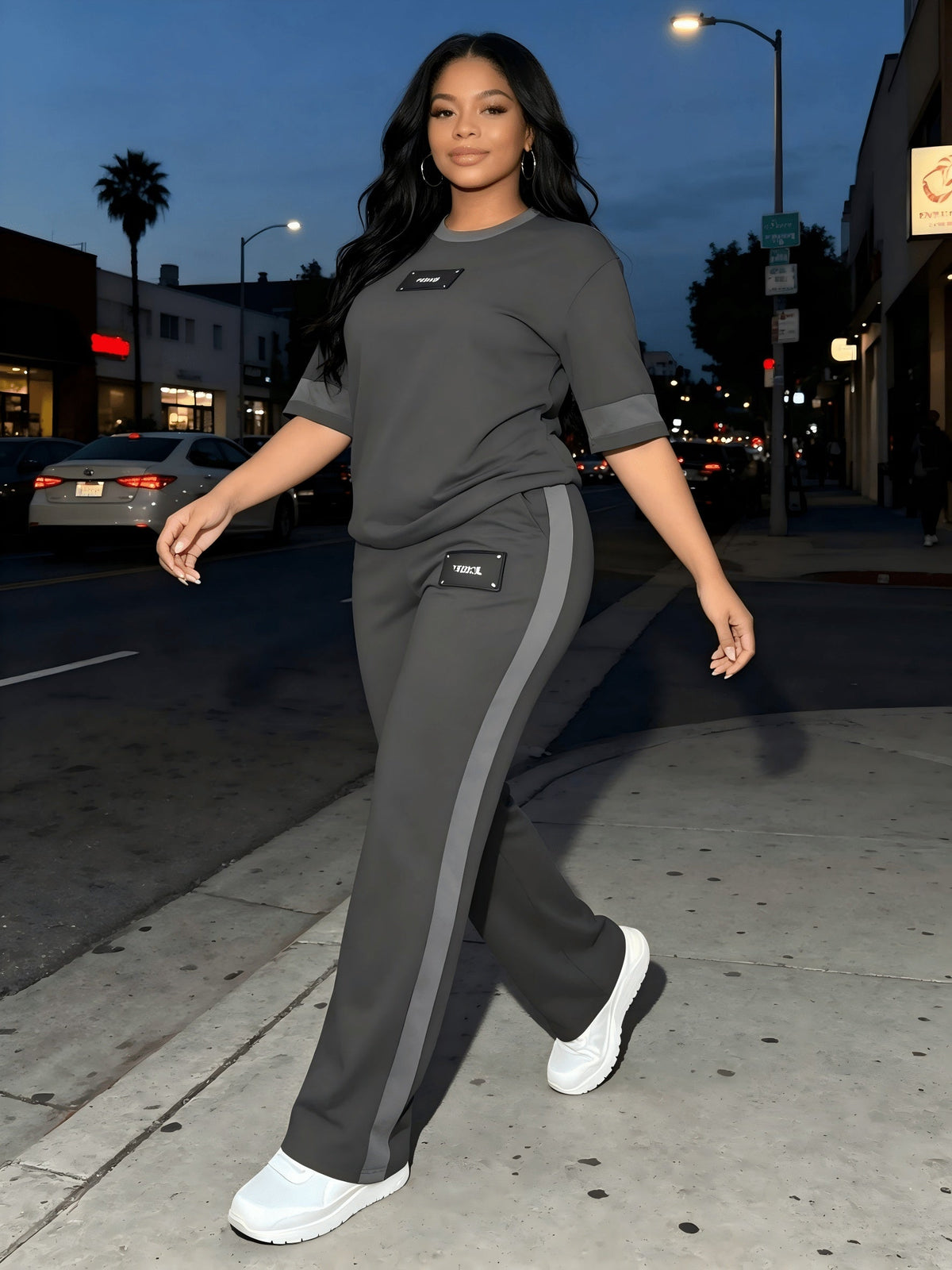 Women's 2-Piece Casual Tracksuit Set – Long Sleeve Crew Neck Top & Wide Leg Pants Stretchy Soft Loungewear for Spring Summer, Matching Outfit Slate Grey Blue Black Grey S M L XL XXL