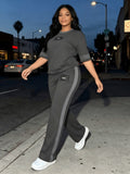 Women's 2-Piece Casual Tracksuit Set – Long Sleeve Crew Neck Top & Wide Leg Pants Stretchy Soft Loungewear for Spring Summer, Matching Outfit Slate Grey Blue Black Grey S M L XL XXL