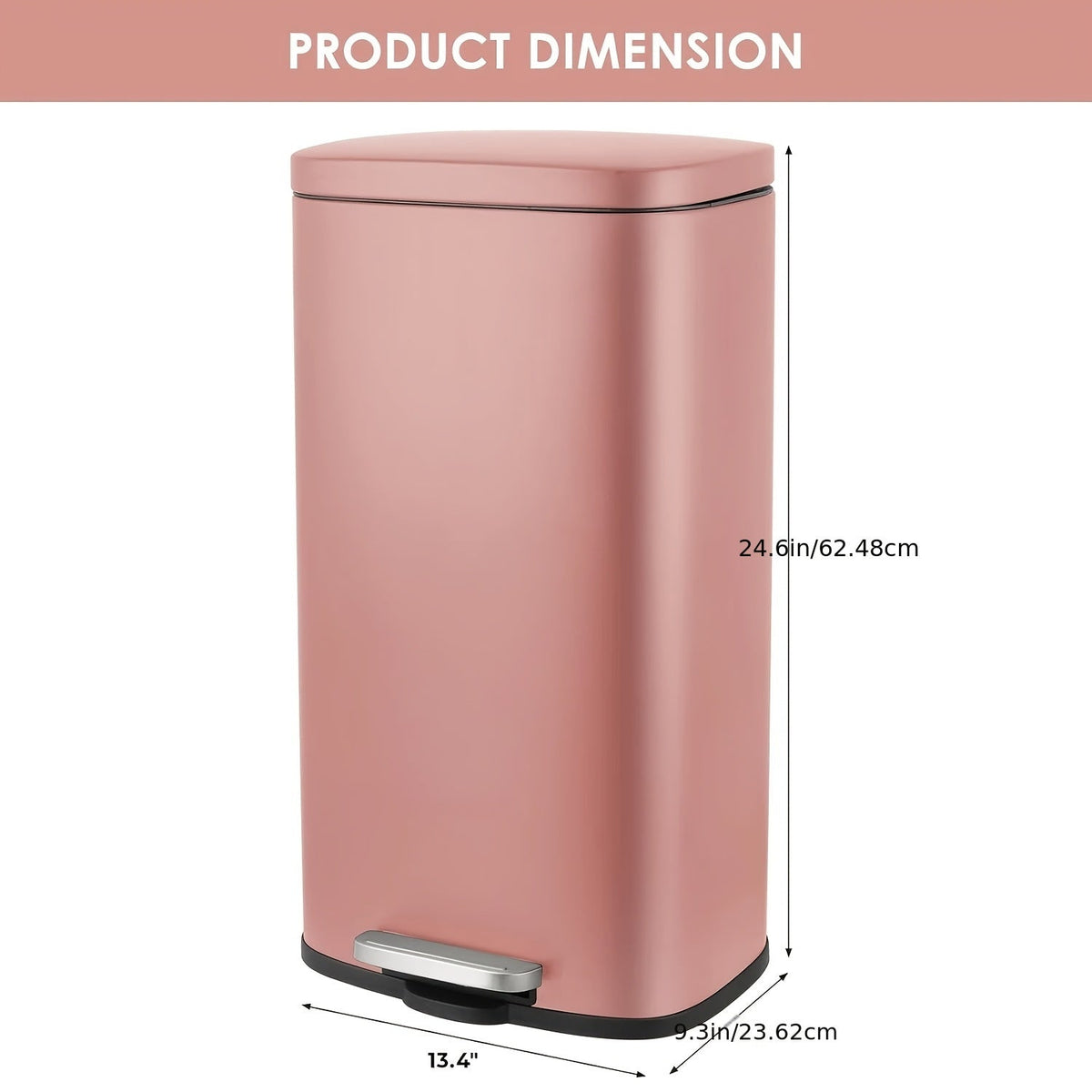 Stainless Steel Step Trash Can 7.93 Gallon – Soft-Close Hinged Lid Odor-Seal Waste Bin with Removable Inner Bucket for Kitchen Bathroom Bedroom in 6 Colors