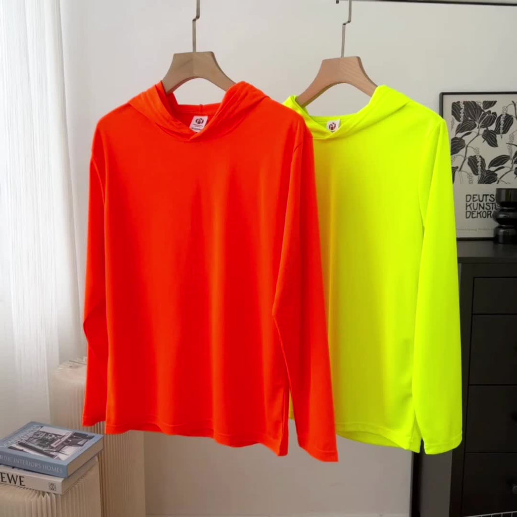 Men's UPF 50+ Sun Protection Hoodie Shirt 3-Pack, Long Sleeve Moisture-Wicking Quick-Dry Breathable Outdoor Performance T-Shirt for Hiking, Fishing, and Running – Sizes S to XXXL, Fluorescent Yellow