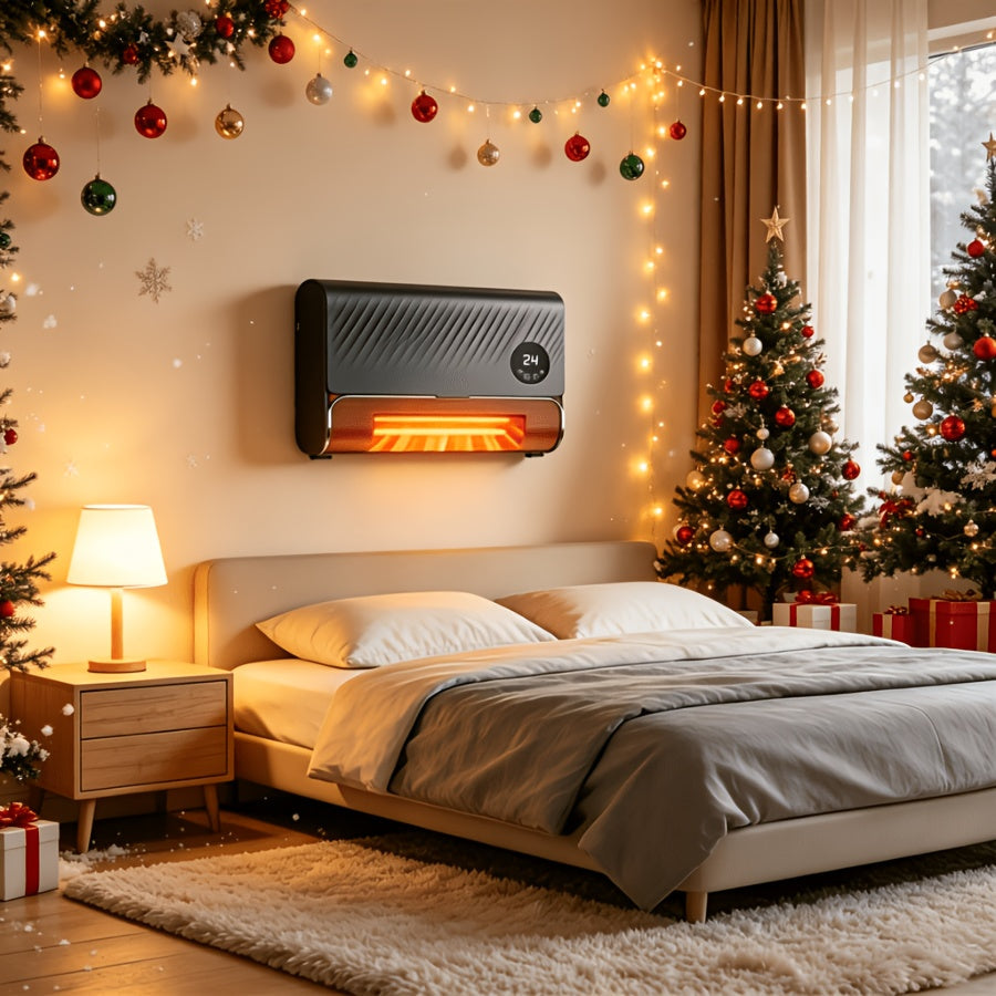 1500W Smart Wall-Mounted Space Heater – 3 Heat Settings Remote & Touch Control 12H Timer Fast Heating Overheat Protection for Bedroom Bathroom & Office in Black