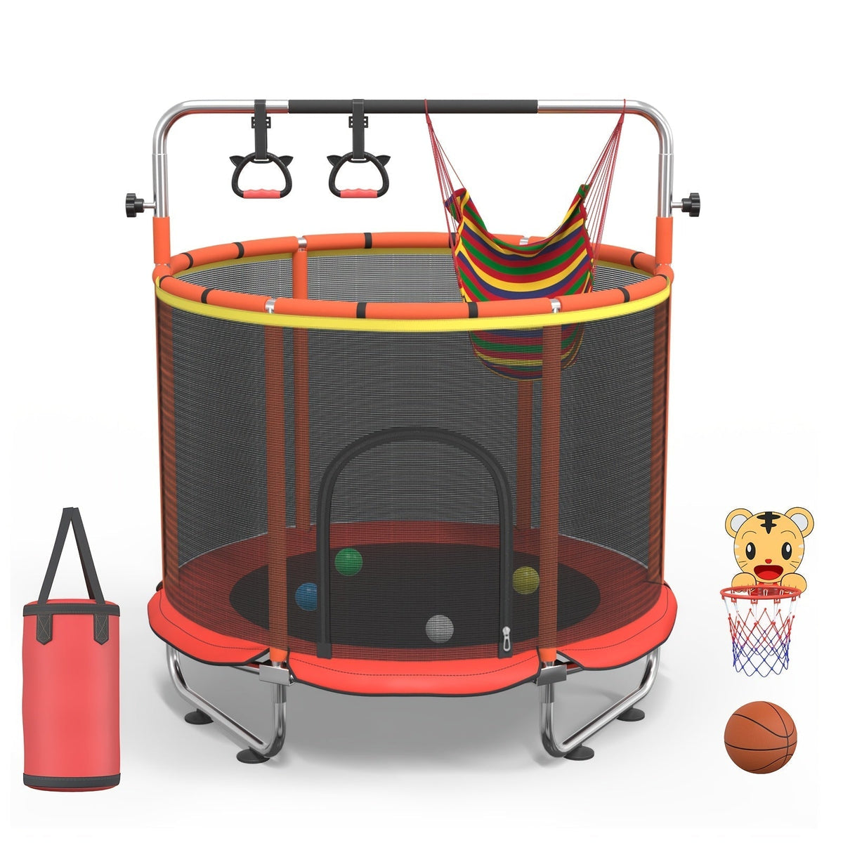 Kids & Adults Trampoline with Safety Enclosure Net, Multi-Functional Leisure Sports Trampoline, Indoor/Outdoor Backyard Jumping Mat, 6 Color Options, Fun Exercise Equipment for Family