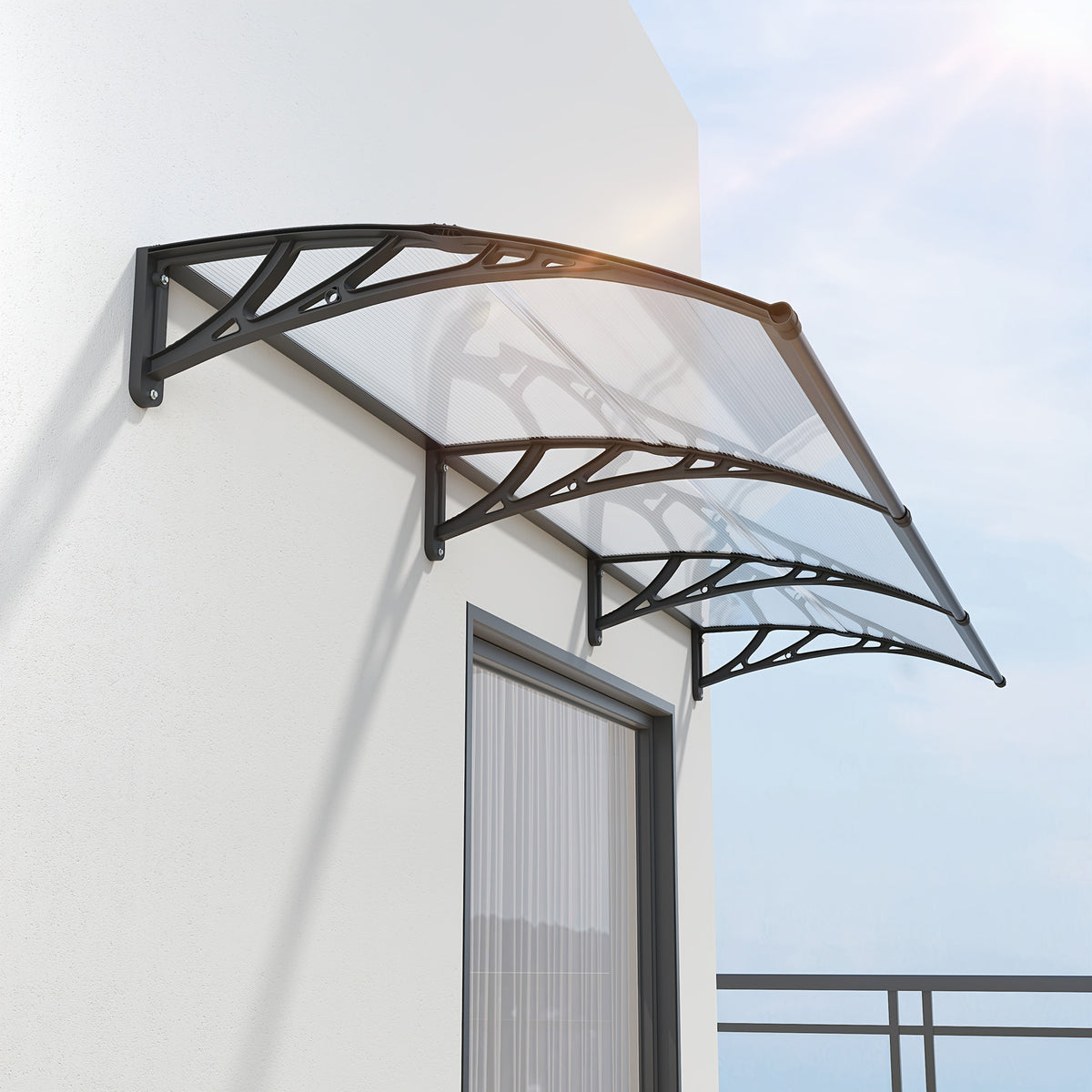 Polycarbonate Window Door Awning Canopy – UPF 50+ UV Rain Snow Sun Shade Cover for Patio Balcony Doorway in 21 Sizes & 4 Panel Colors